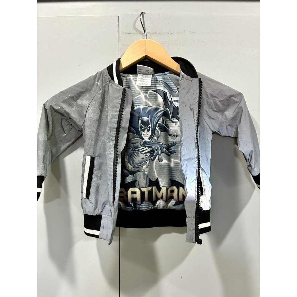 Boys 2T DC Batman Graphic Comic Bomber Varsity Gray Silver Jacket Zip Reflective